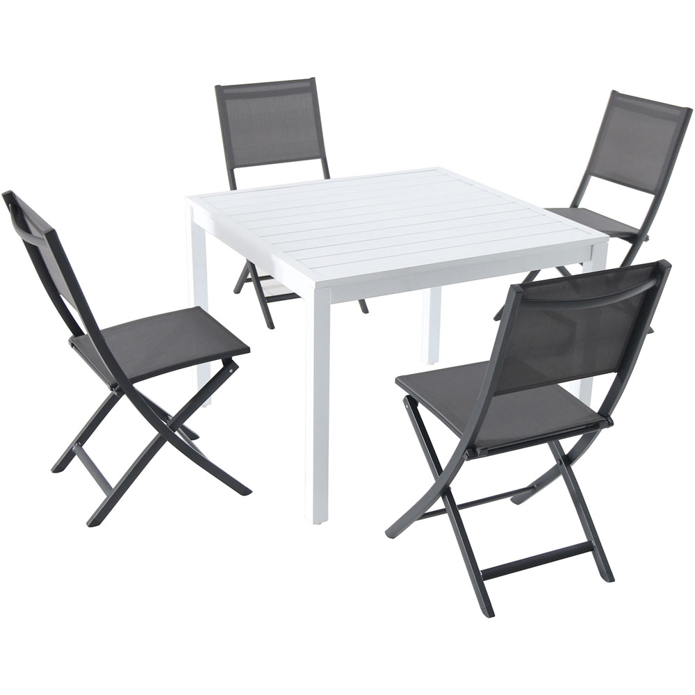 Del Mar5pc: 4 Aluminum Sling Folding Chairs, 38" Sq Slat Top Table