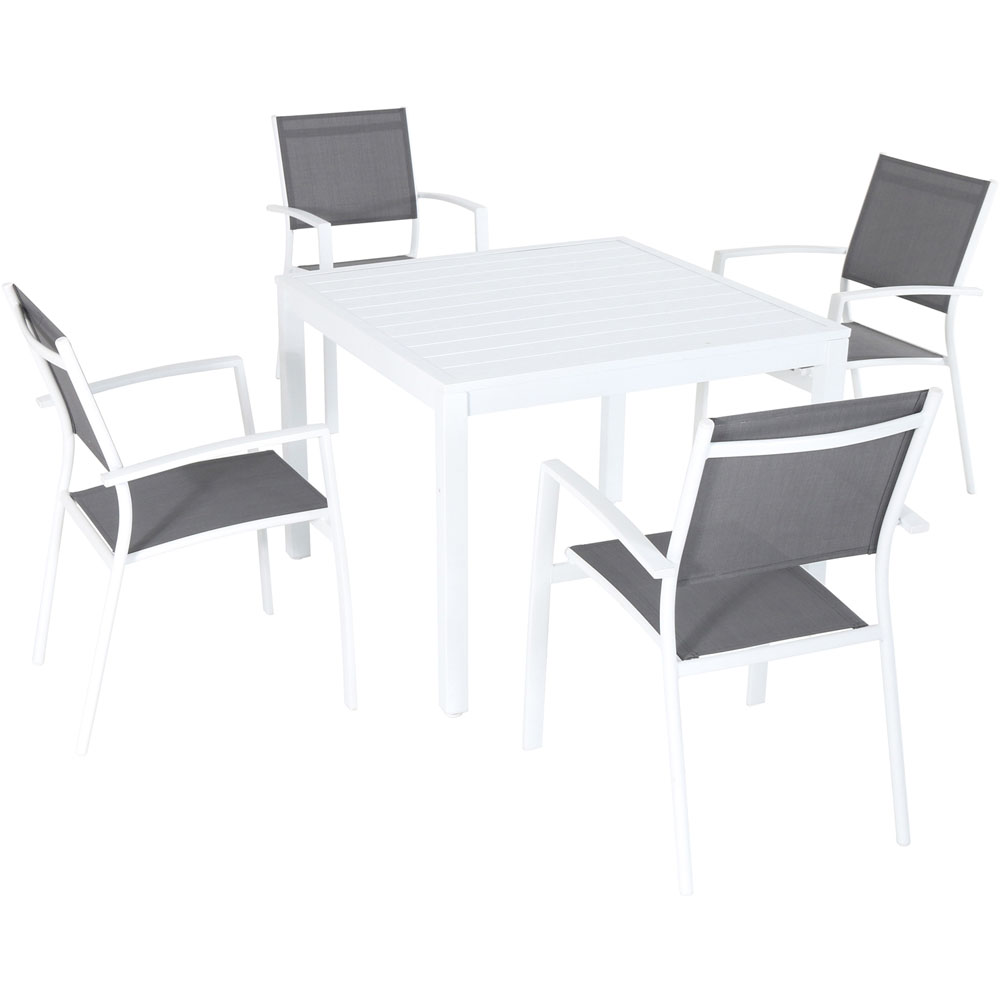 Del Mar5pc: 4 Aluminum Sling Back Chairs, 38" Sq Slat Top Table