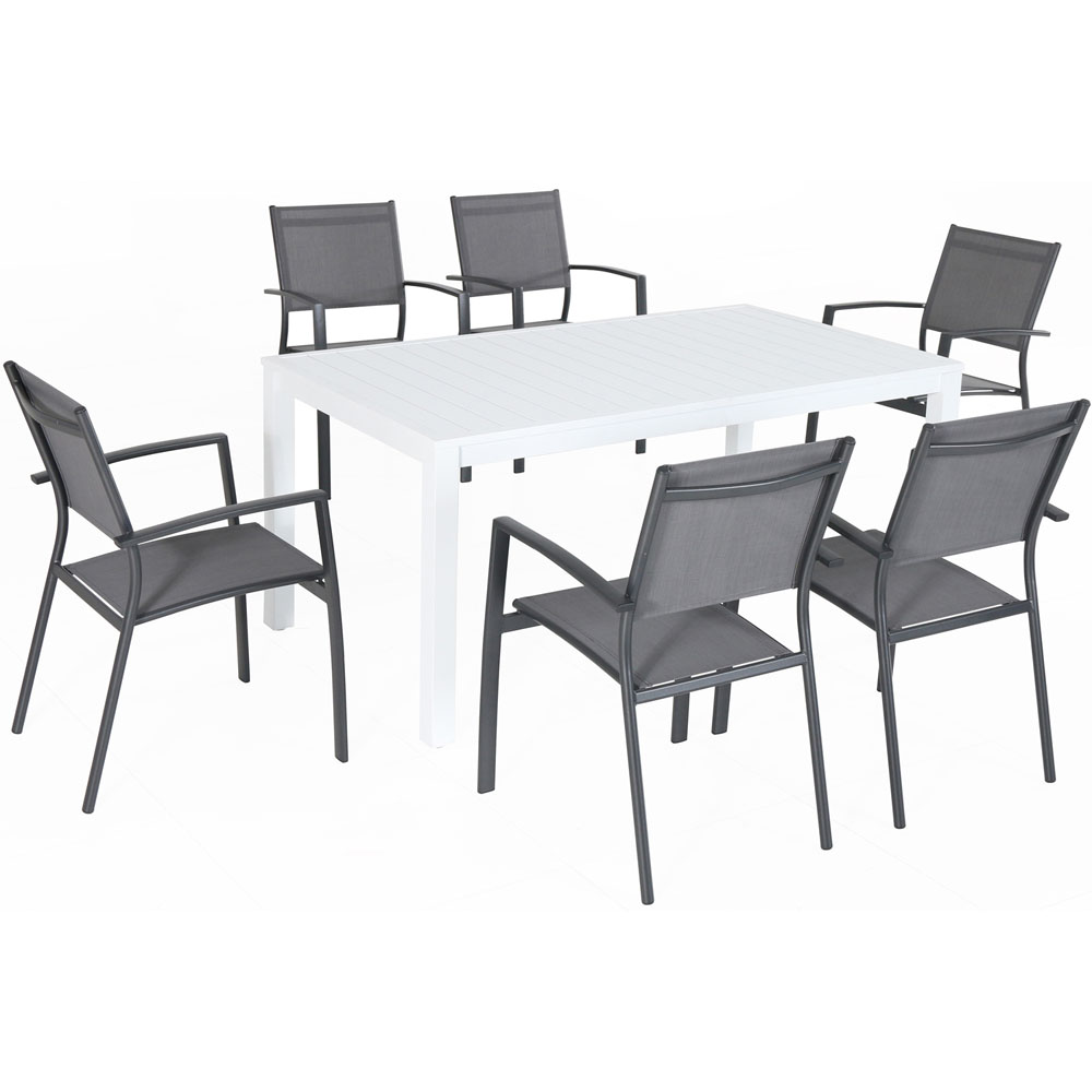 Del Mar7pc: 6 Aluminum Sling Chairs, 63x35" Aluminum Slat Table