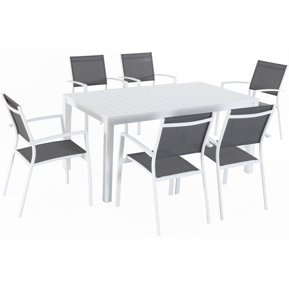 Del Mar7pc: 6 Aluminum Sling Chairs, 63x35" Aluminum Slat Table