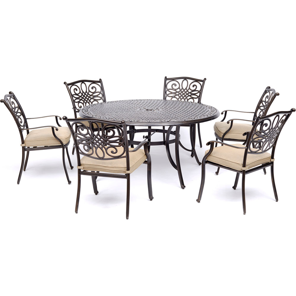 Traditions7pc: 6 Dining Chairs, 60" Round Cast Table