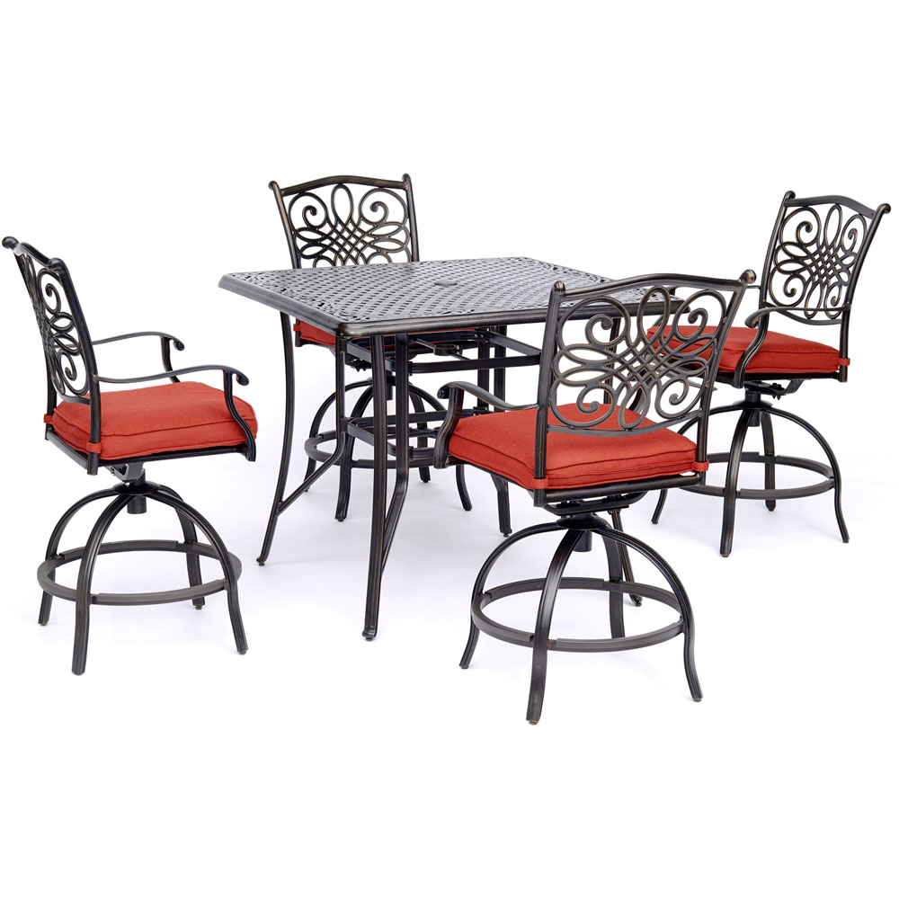 Traditions5pc: 4 Counter Height Swivel Chairs, 42" Sqr Cast Table (36"H)