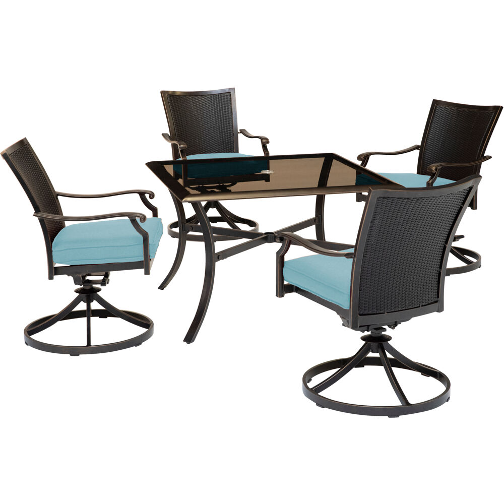 Traditions5pc: 4 Wicker Back Swivel Rockers, 42" Square Glass Table