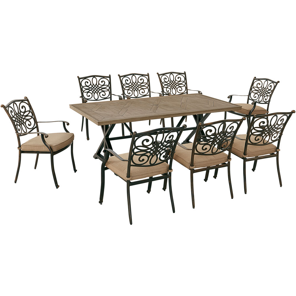 Traditions9pc: 8 Dining Chairs, 42"x80" Farmhouse Table