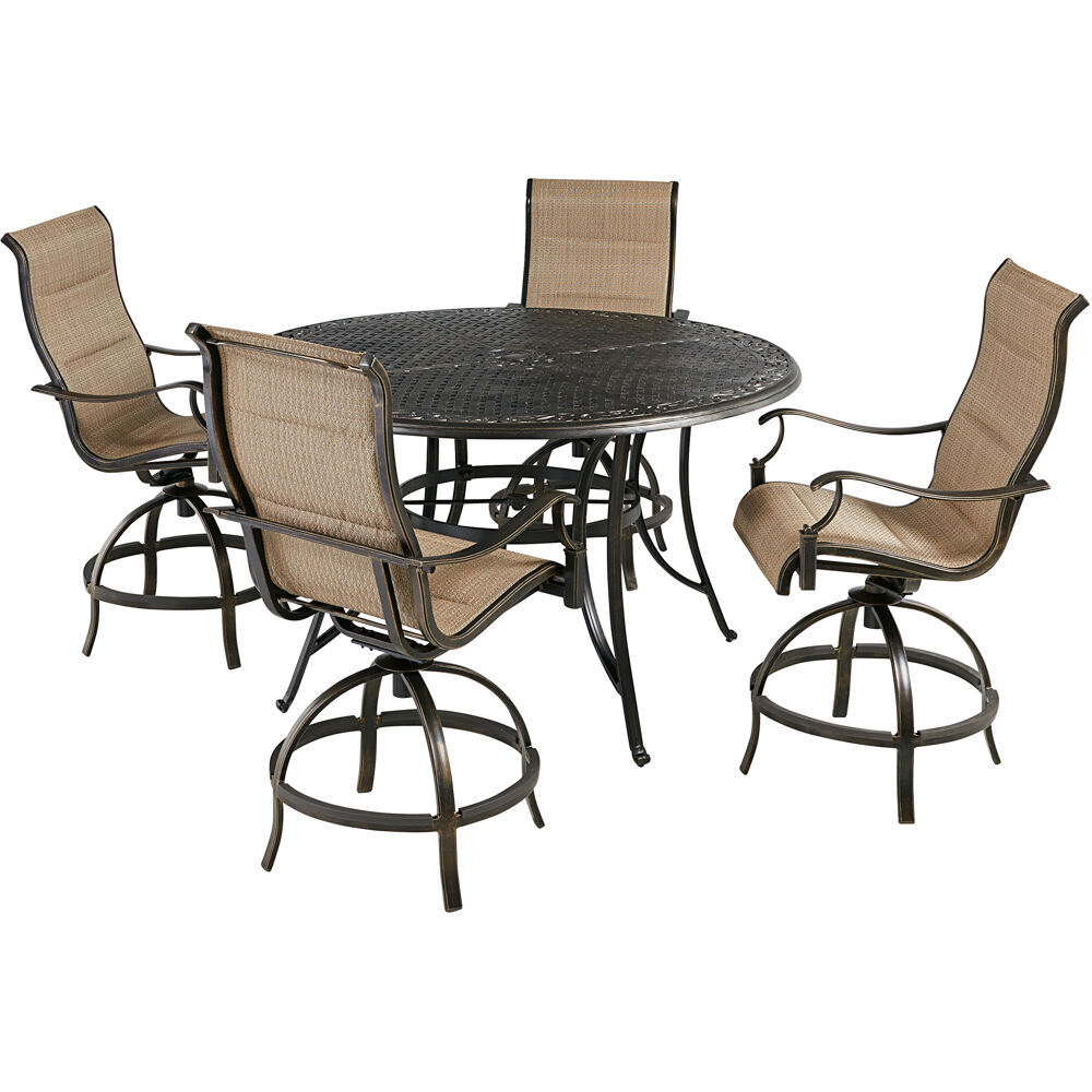 Traditions5pc: 4 Padded Swivel Counter Hght Chairs, 56" Round Cast Tbl