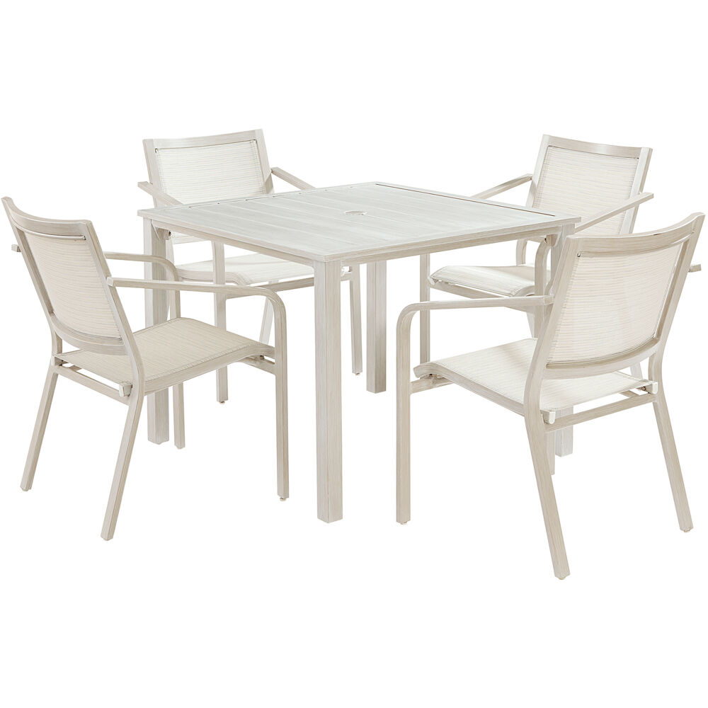 Morrison5pc Dining: 4 Sling Chairs and 38" Square Slat Table