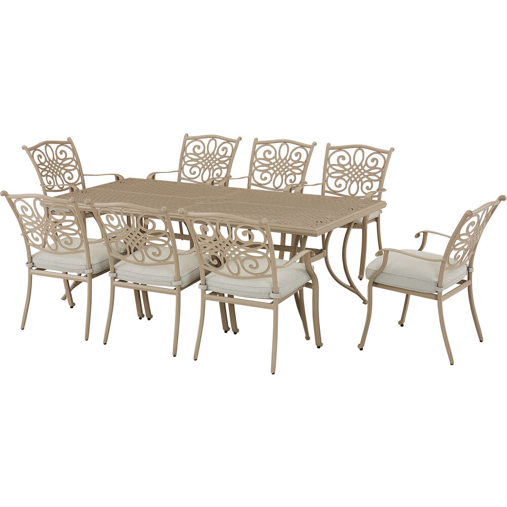 Traditions9pc: 8 Dining Chairs, 42"x84" Cast Table