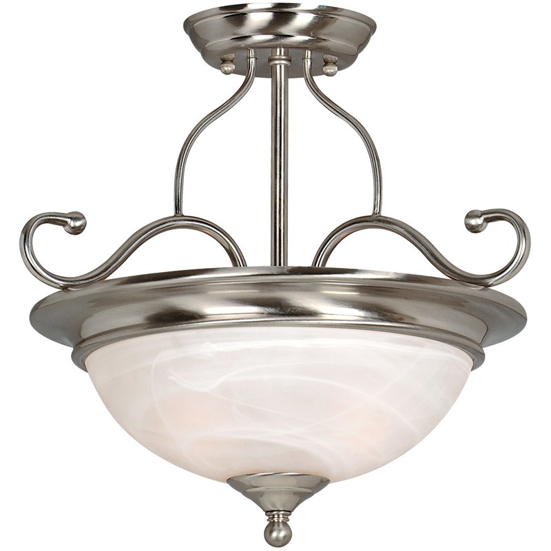 Saturn 2 Lights Ceiling Fixture, Satin Nickel With Alabaster Glass