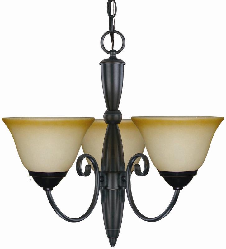 Essex 3-Light Chandelier, Classic Bronze with Amber Glass