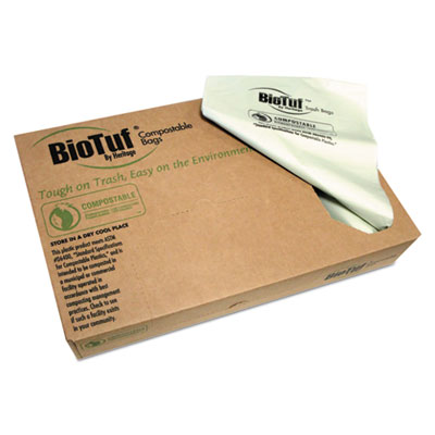 Biotuf Compostable Can Liners, 40-45 gal, .9 mil, 40x46, Light Green, 125/Carton