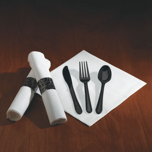 CaterWrap Pre-Rolled Heavyweight Black Cutlery, 100 Settings 