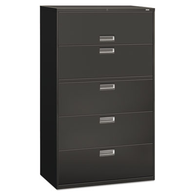 600 Series Five-Drawer Lateral File, 42w x 19.25d x 67h, Charcoal