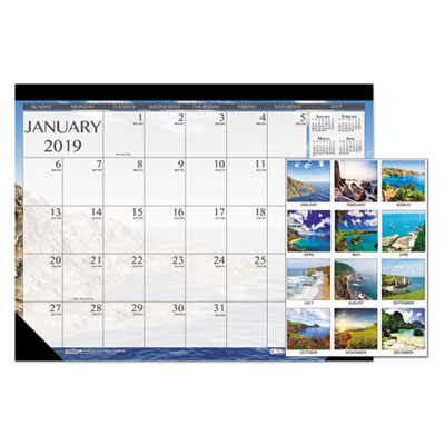 100% Recycled Earthscapes Seascapes Desk Pad Calendar, 22 x 17, 2022