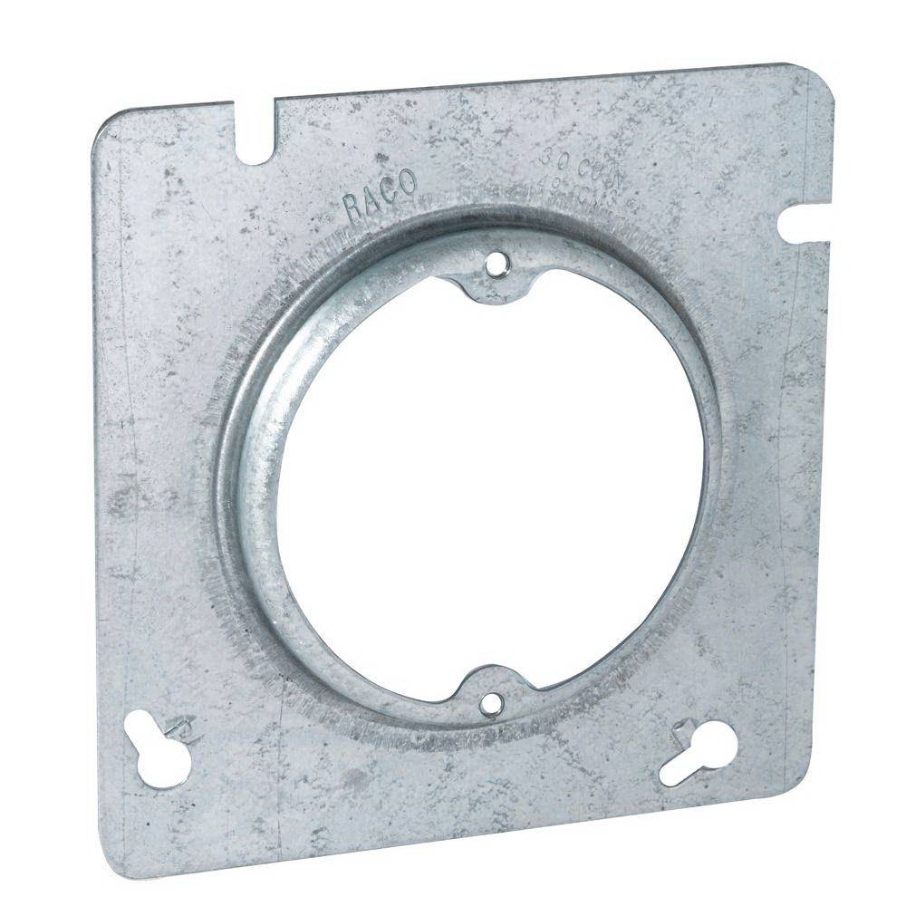 Raco 829 Raised Square Plaster Ring Cover, 1/2 in L X 4-11/16 in W X 4-11/16 in D, Gray, Steel