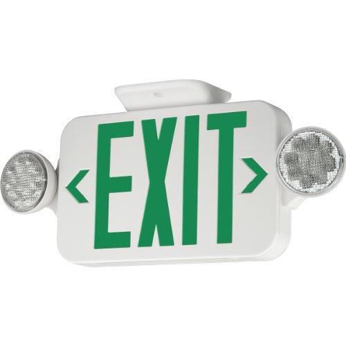 COMPASS� LED COMBINATION EXIT/EMERGENCY LIGHT, GREEN LETTERS, WHITE, DAMP LOCATION LISTED