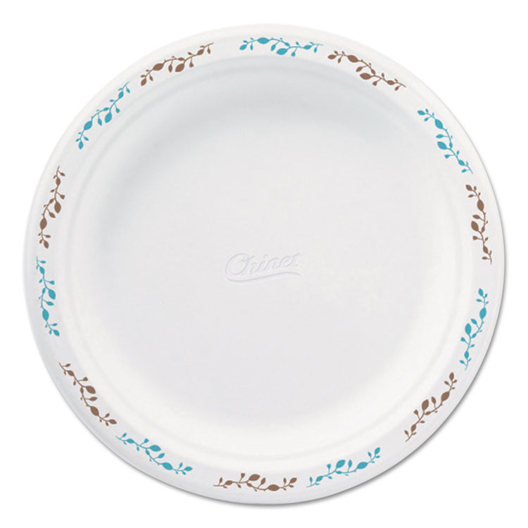 Molded Fiber Dinnerware, Plate, 8 3/4"Dia, White, Vines Theme, 500/Carton