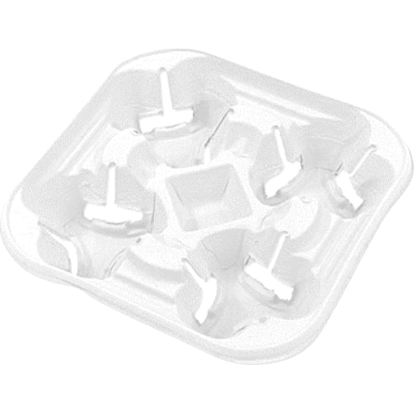 StrongHolder Molded Fiber Cup Tray, 8-22 oz, Four Cups, White, 300/Case