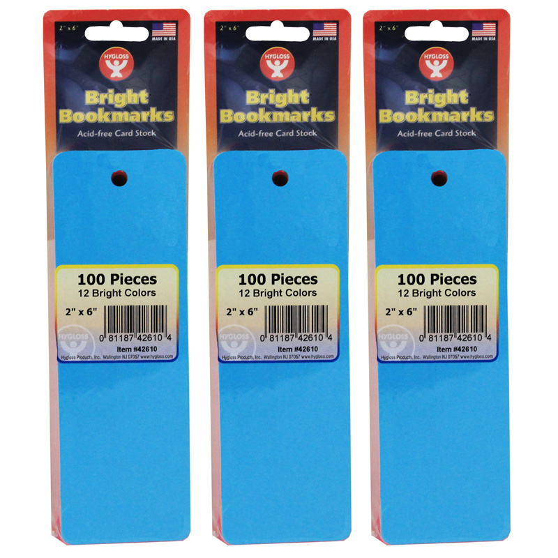 Mighty Bright Bookmarks, 100 Assorted Colors Per Pack, 3 Packs