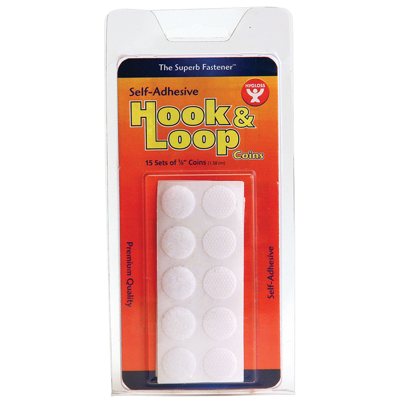 Hook & Loop Coins, White, 5/8", 15 Sets