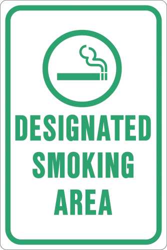 DESIGNATED SMOKING AREA HEAVY-DUTY REFLECTIVE SIGN, 12 IN. X 18 IN.