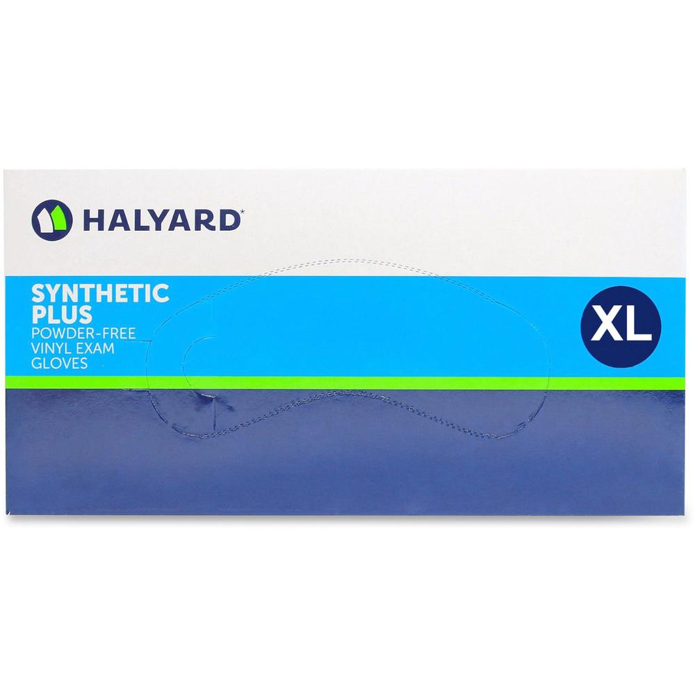 Halyard Synthetic Plus PF Vinyl Exam Gloves - Polymer Coating - X-Large Size - For Right/Left Hand - Clear - Powder-free, Latex-