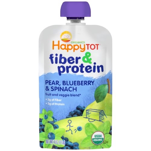 Happy Tot Organics Fiber & Protein, Pears, Blueberries and Spinach (16x4 OZ)