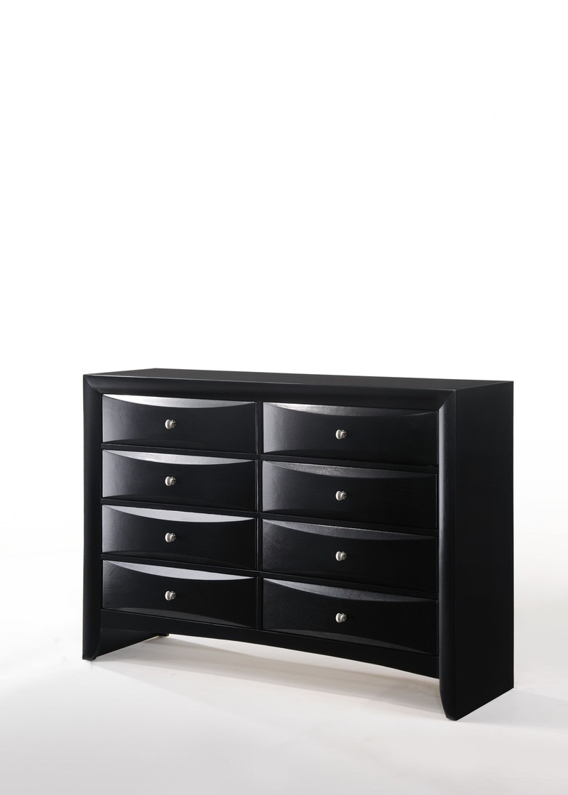 41" Modern Black Wood Finish Dresser with 8 Drawers and Flared Sqaured Legs