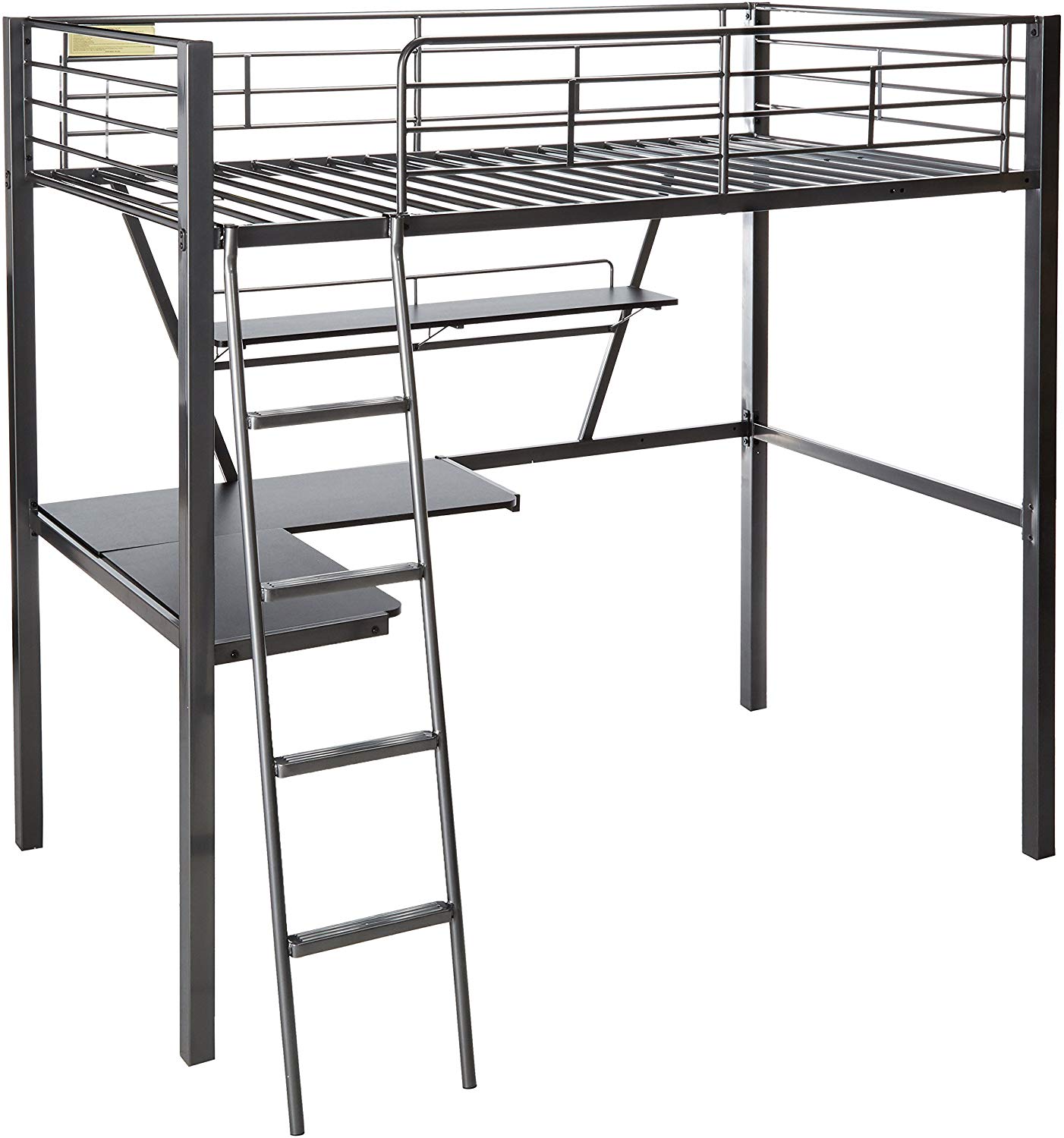 79" X 42" X 72" Silver And Black Metal Tube Loft Bed With Desk