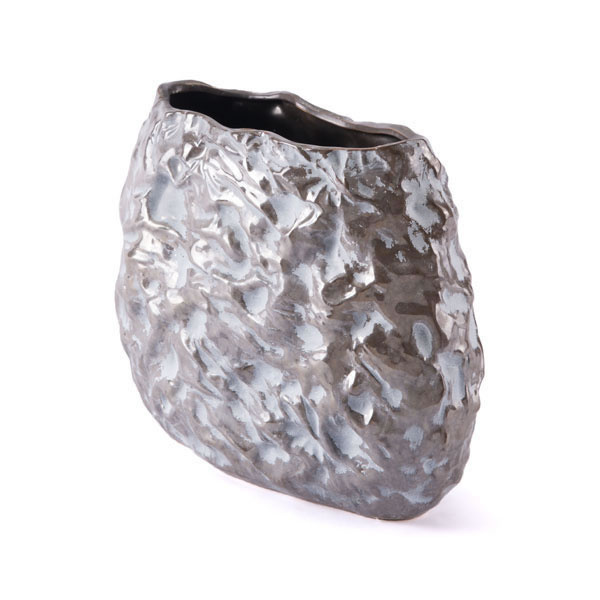11.8" X 5.3" X 9.3" Brown And White Metallic Ceramic Stones Vase