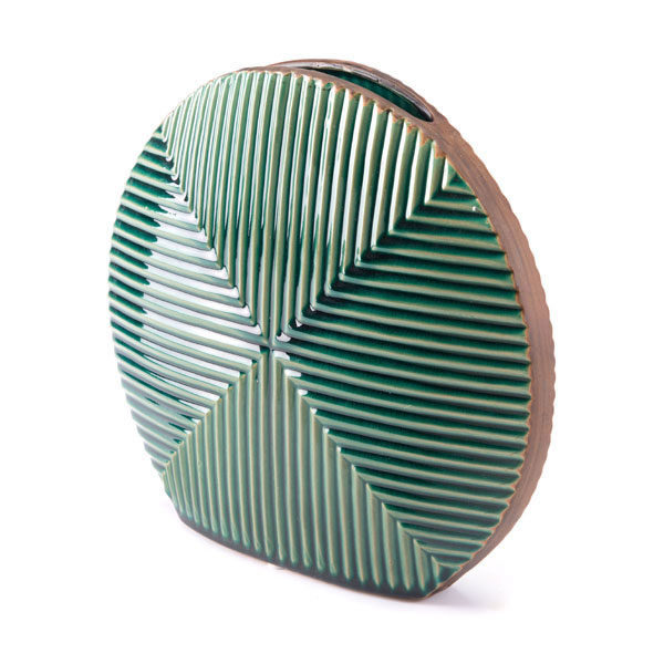 11.8" X 3" X 11" Mesmerizing Green Round Disc Vase