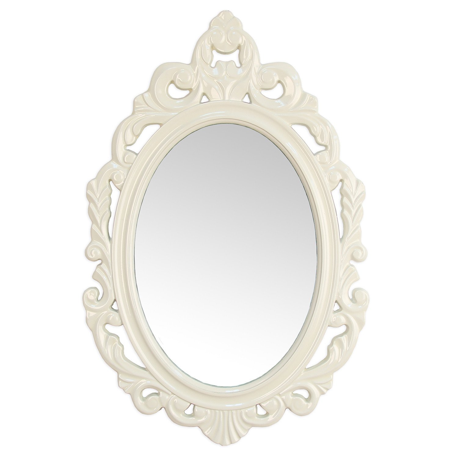 Glossy White Oval Glass Wall Mirror