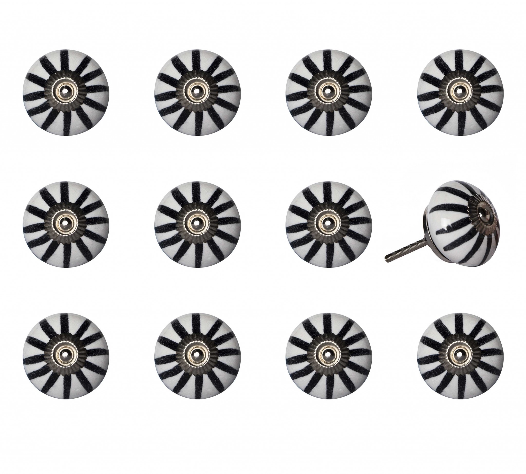 1.5" x 1.5" x 1.5" White, Black and Silver - Knobs 12-Pack