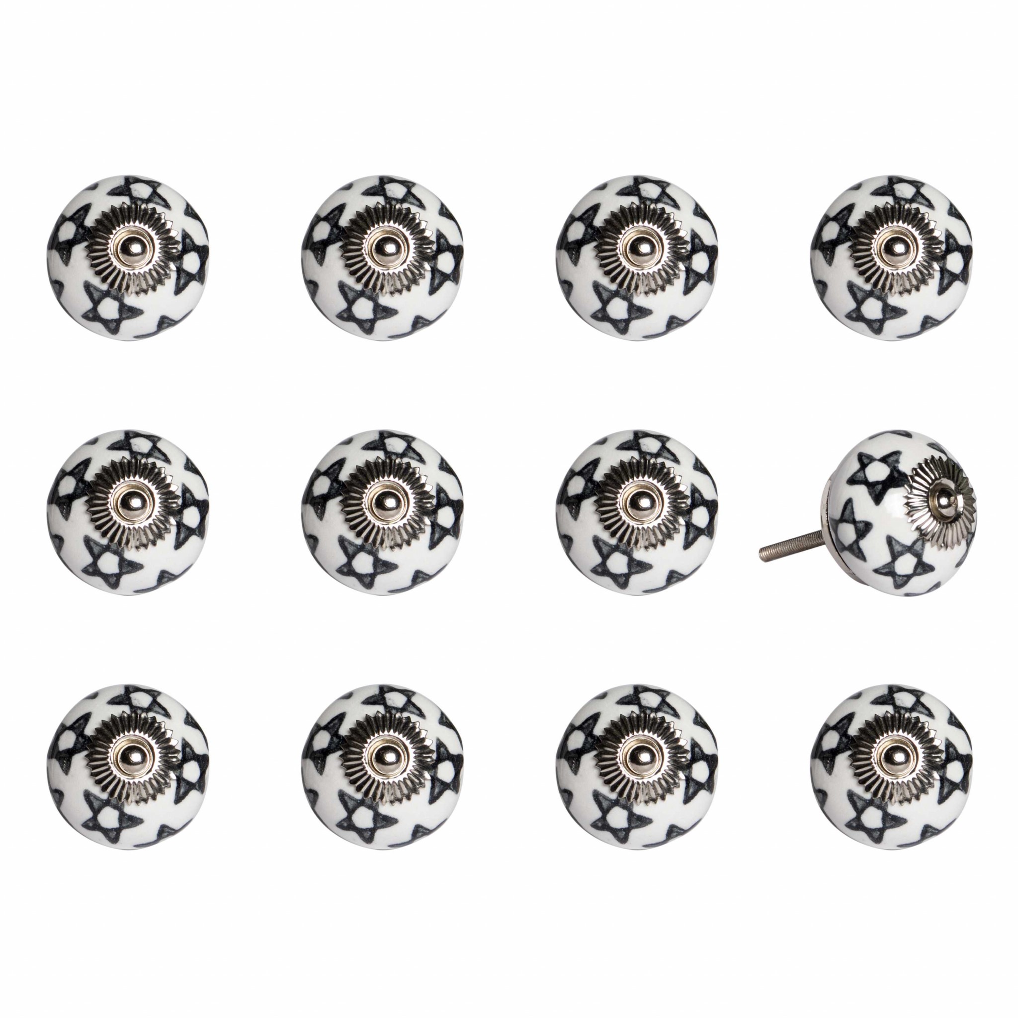 1.5" x 1.5" x 1.5" White, Black and Silver - Knobs 12-Pack