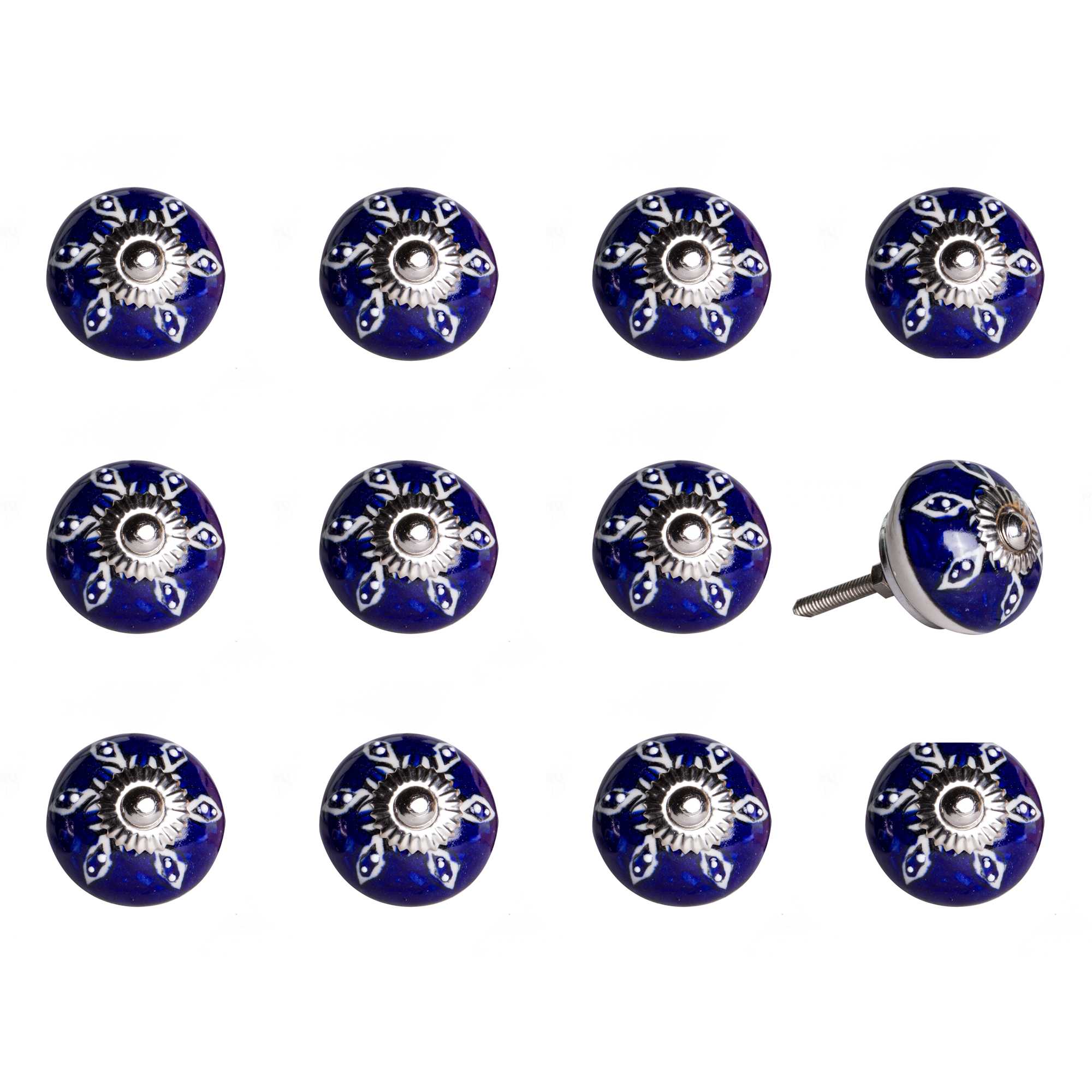 1.5" x 1.5" x 1.5" Navy, White and Silver - Knobs 12-Pack