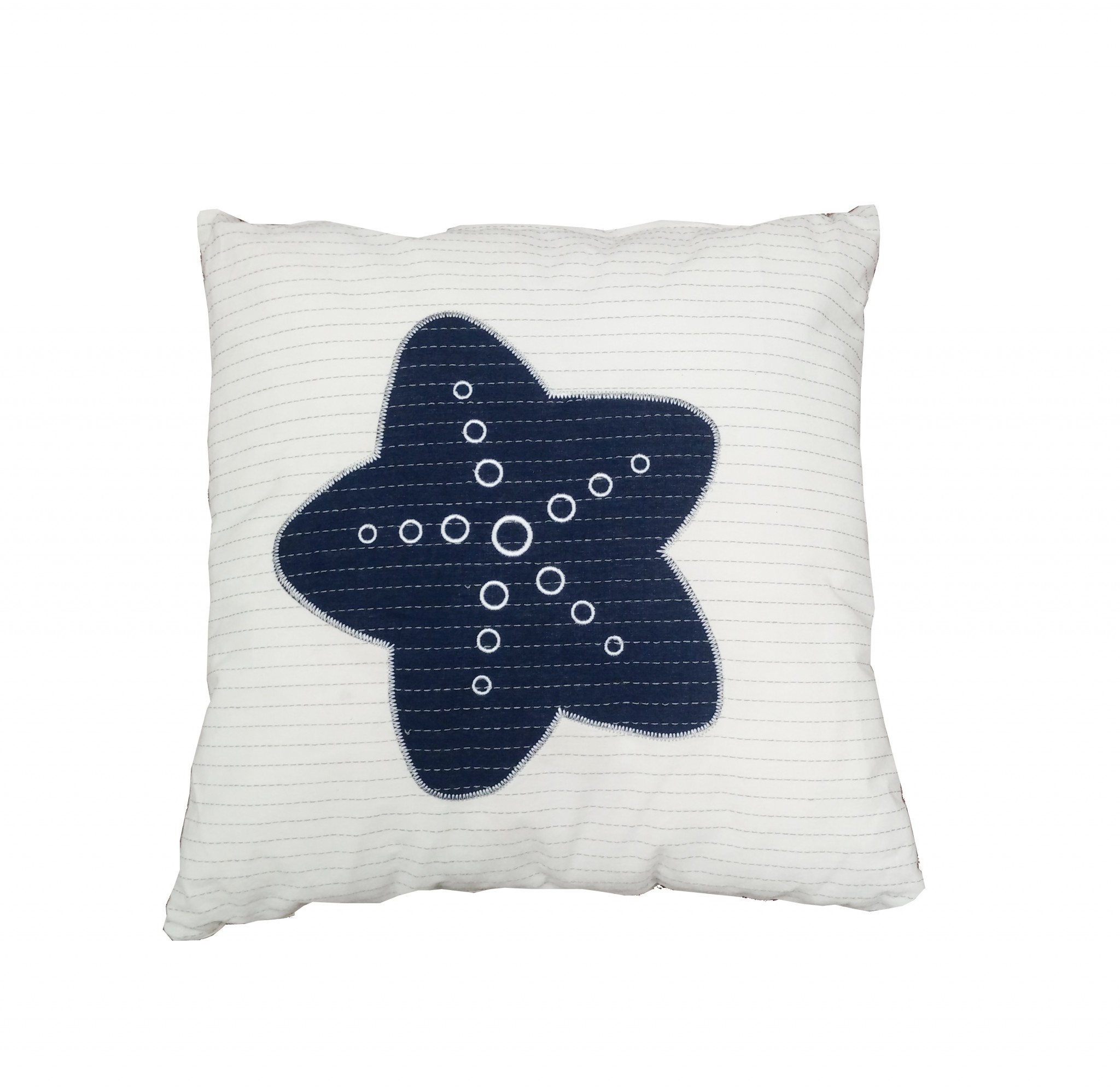 White Square Accent Pillow with Nautical Blue Star