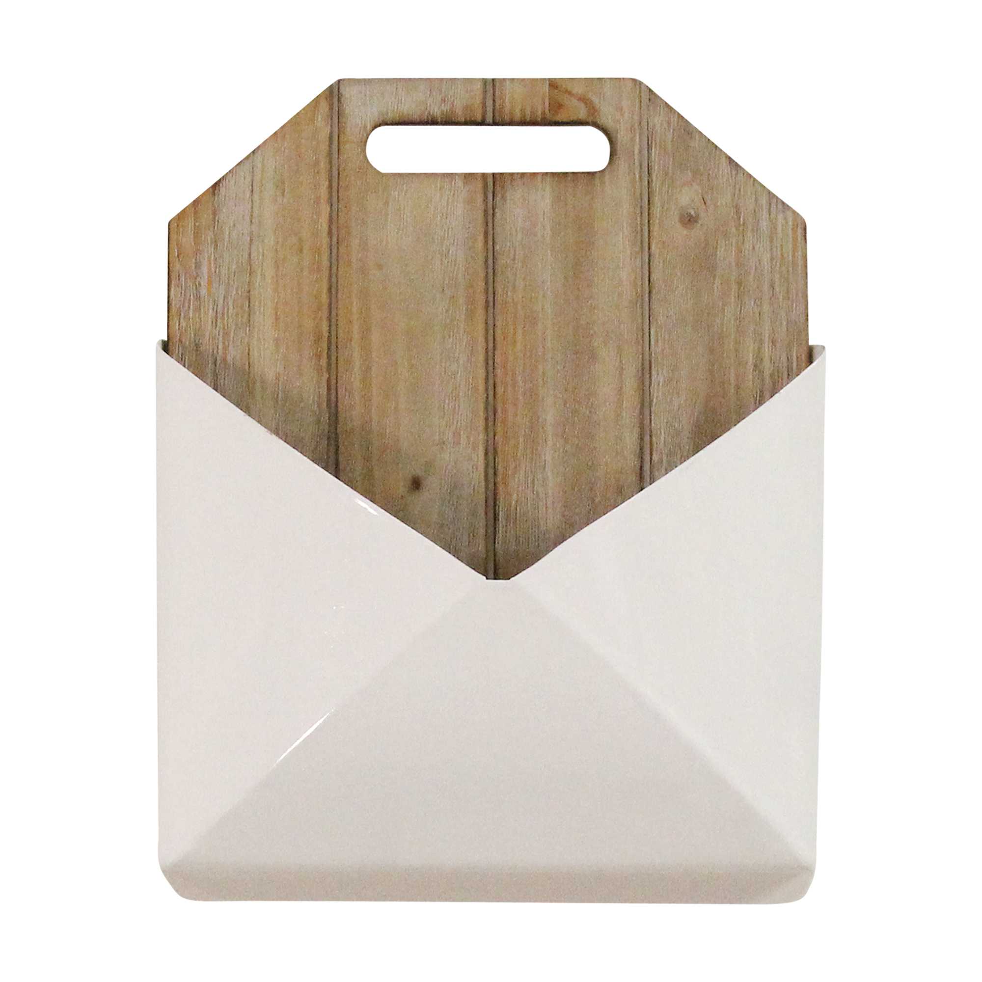 Wood and White Metal Wall Hanging Mailbox