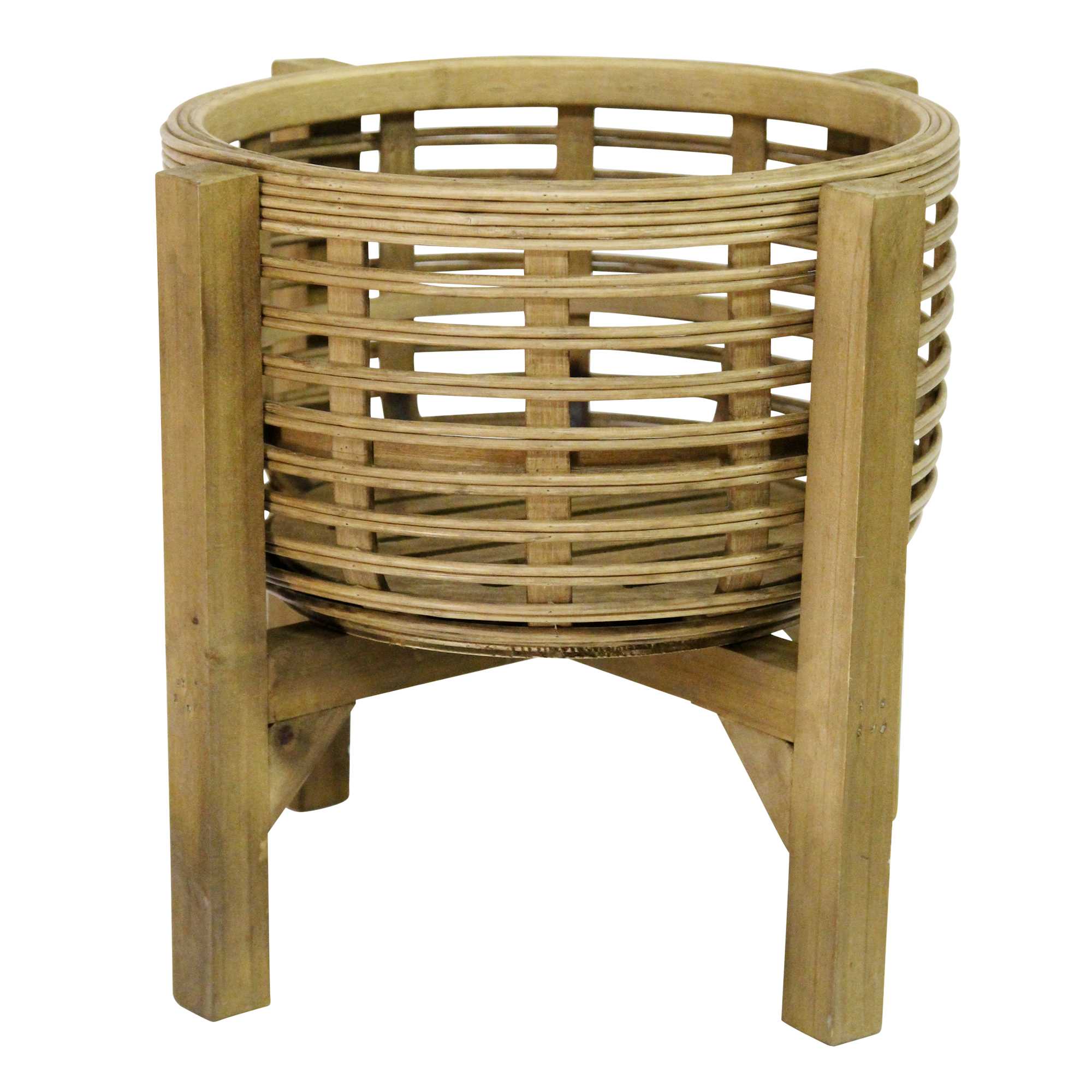 12.8" X 12.8" X 11.5" Natural Wood 8 Bamboo 1 Wood Plant Stand