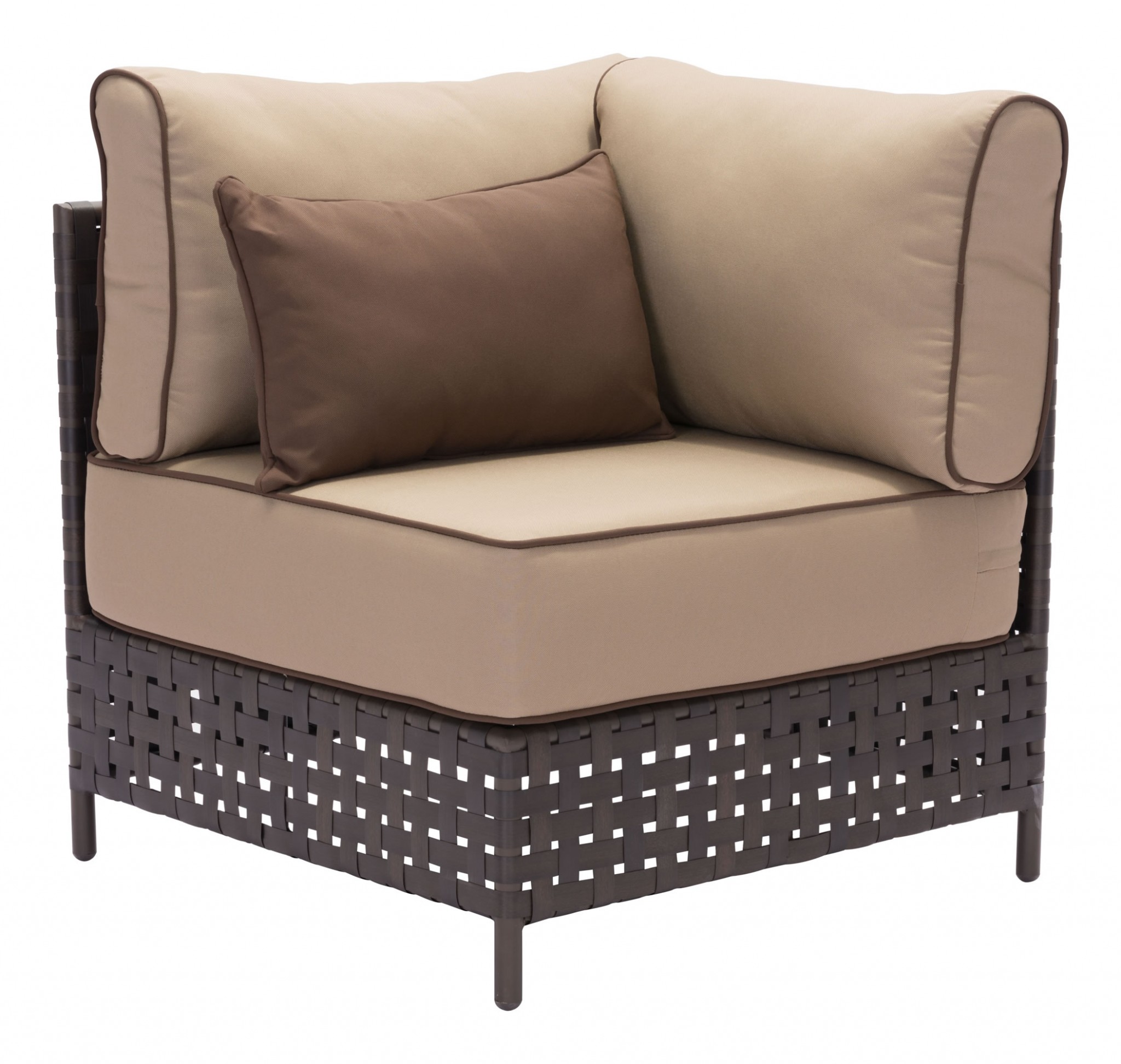 31.5" x 31.5" x 35.4" Brown & Beige, Sunproof Fabric, Aluminum, Synthetic Weave, Corner Chair