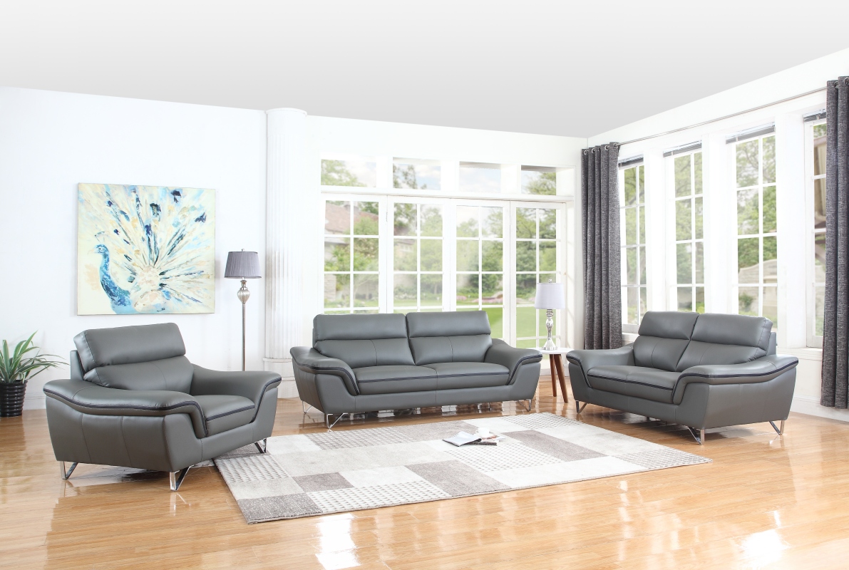 108" Charming Grey Leather Sofa Set