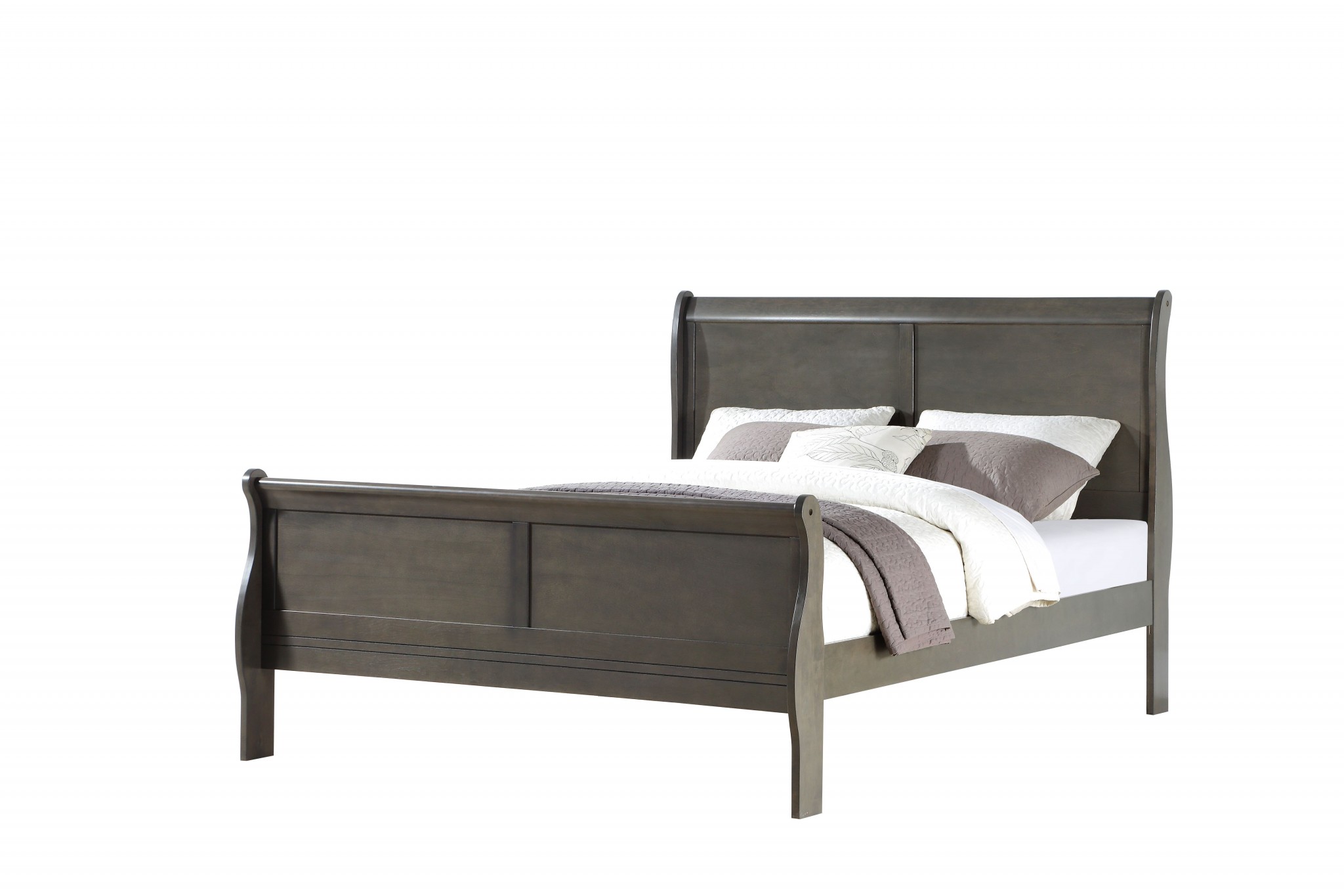 62" X 90" X 47" Dark Gray Wood Queen Bed