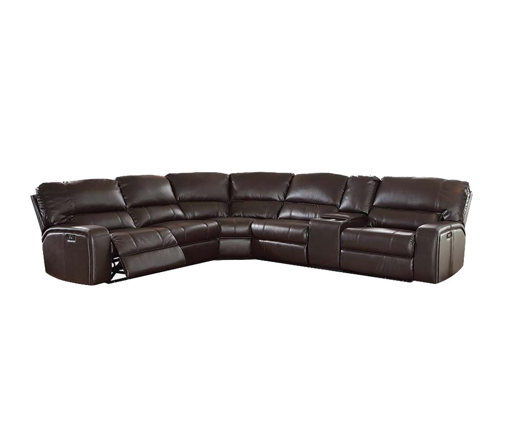 138" X 127" X 41" Espresso Leather-Aire Upholstery Metal Reclining Mechanism Sectional Sofa (Power Motion/USB Dock)