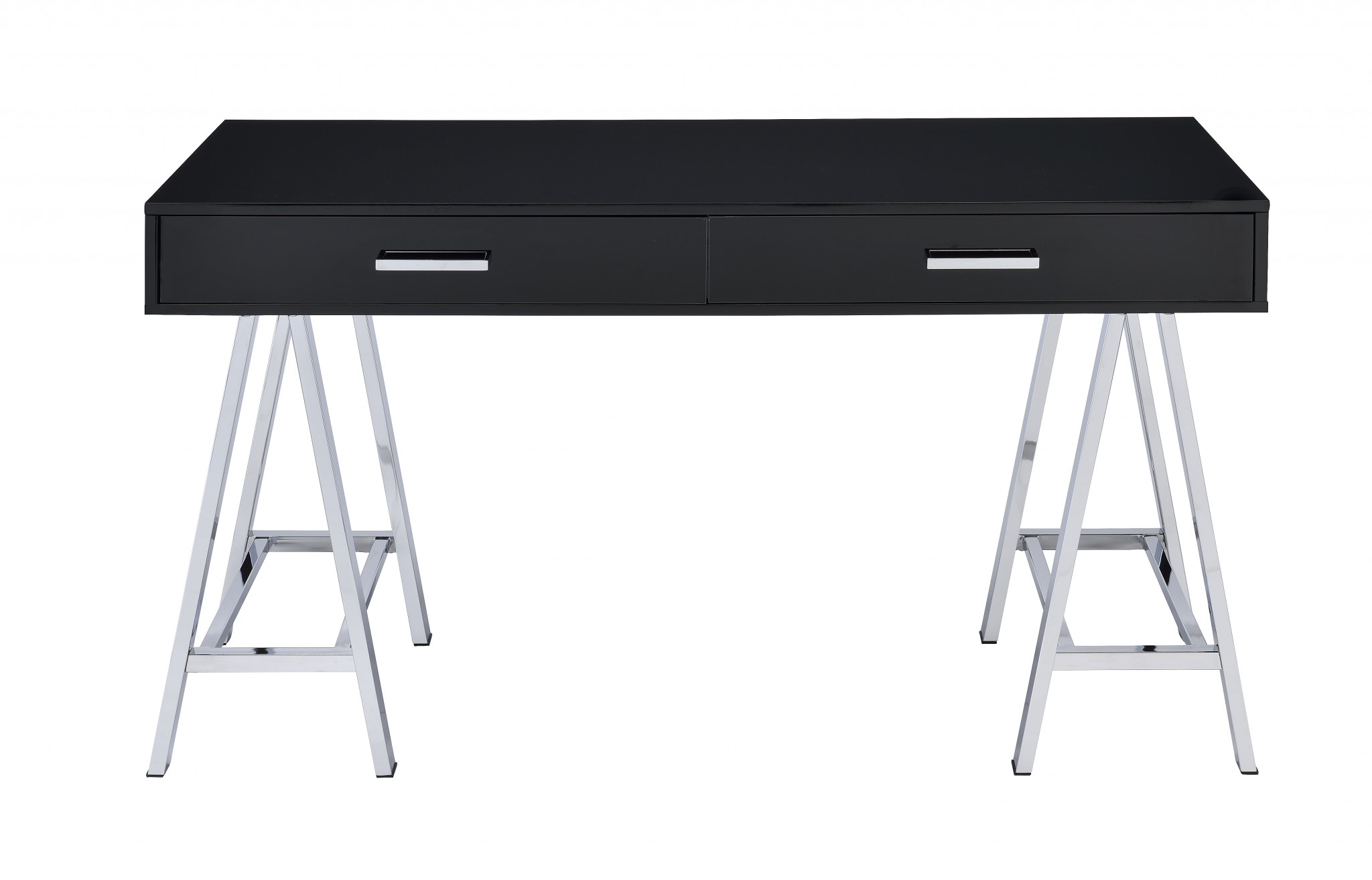 Desk In Black & Chrome - Glossy Polyester, Particl Black & Chrome