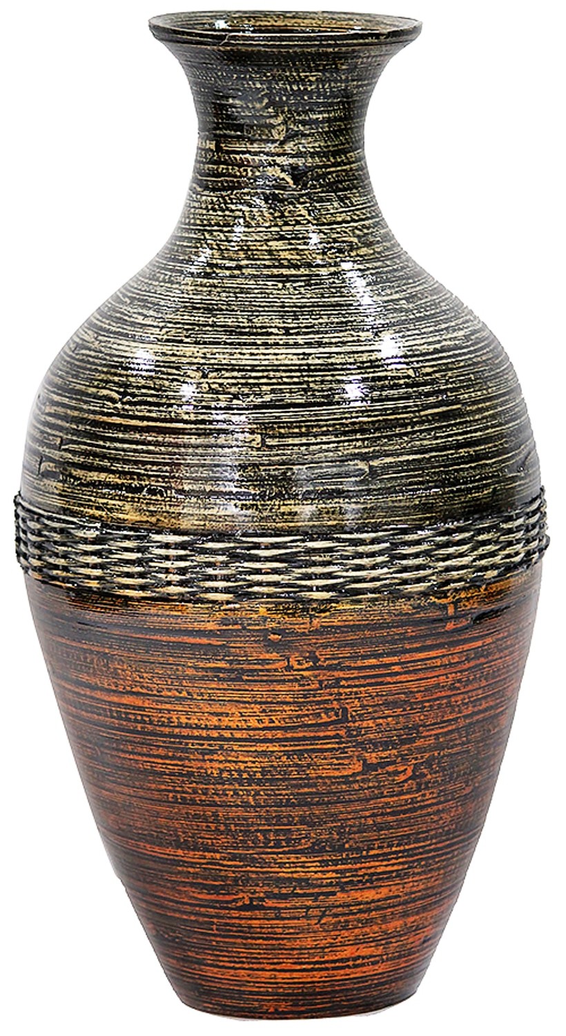 10.7" X 10.7" X 20" Brown And Gold Bamboo Spun Bamboo Vase