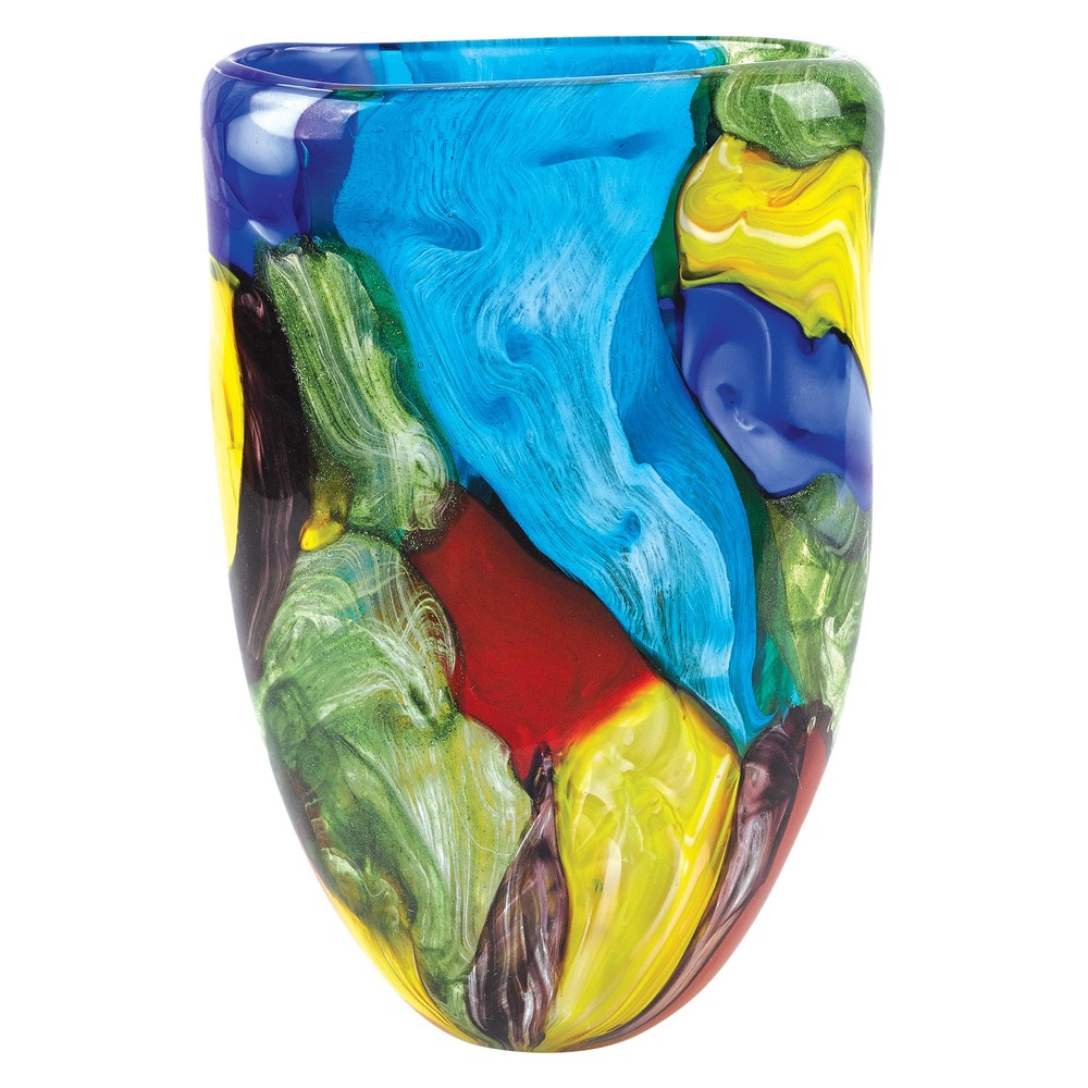 11" Multi-Color Glass Art Oval Vase