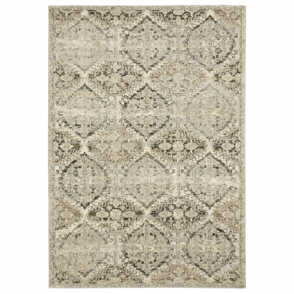 10 x 13 Ivory and Gray Floral Trellis Indoor Area Rug