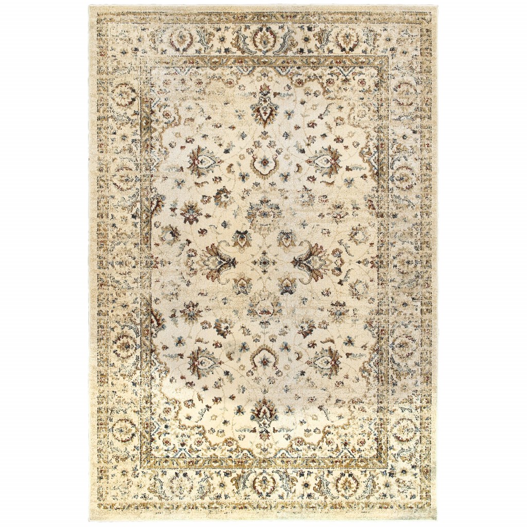 10 x 13 Ivory and Gold Distressed  Indoor Area Rug
