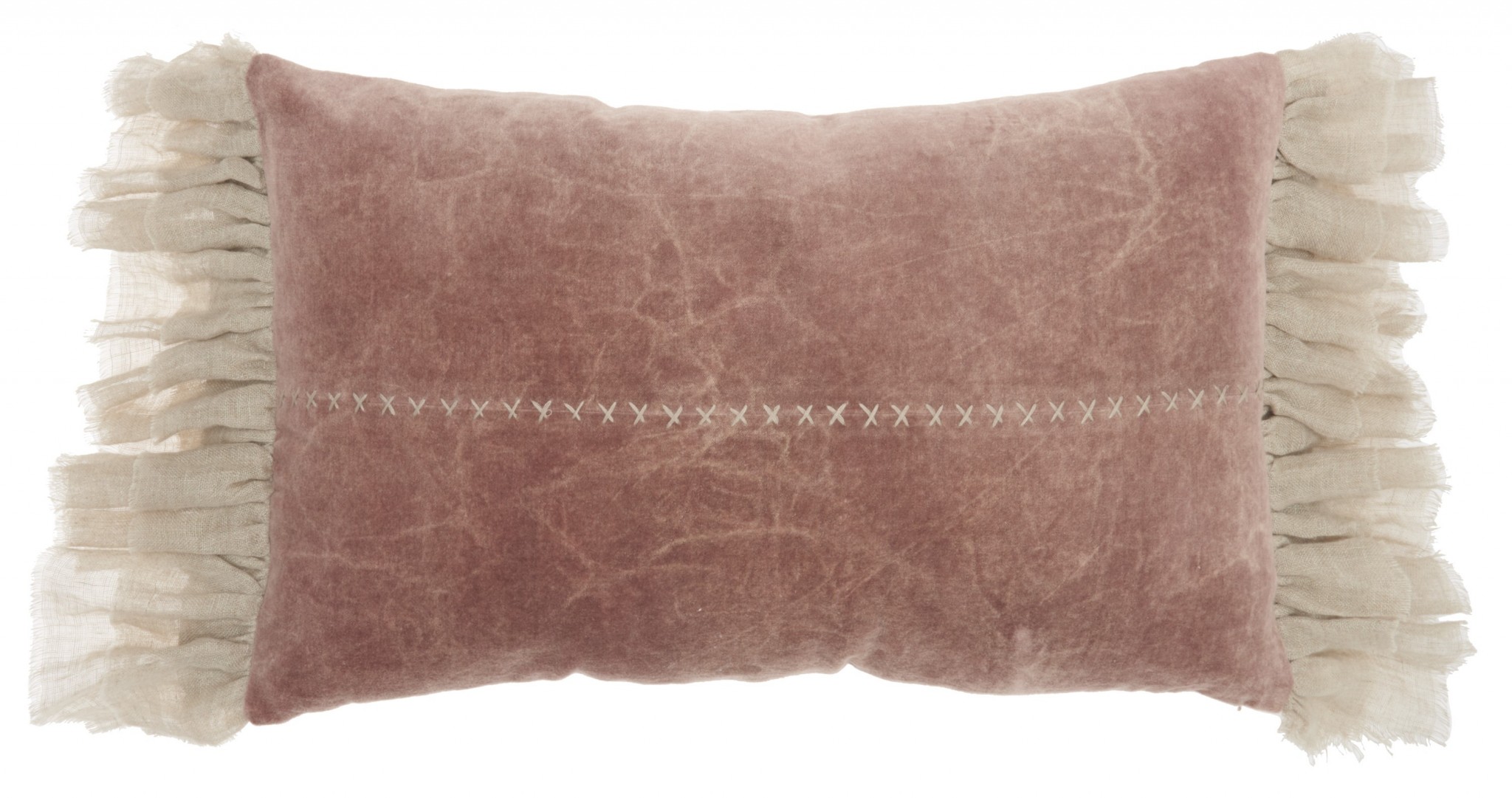 Wide Tasseled Marble Pink Lumbar Pillow