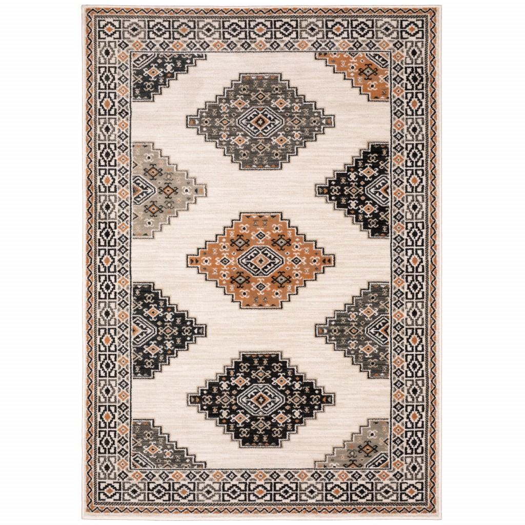 10 x 13 Abstract Ivory and Gray Geometric Indoor Area Rug