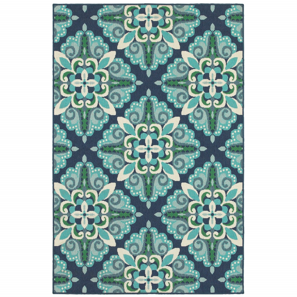 5x8 Blue and Green Floral Indoor Outdoor Area Rug