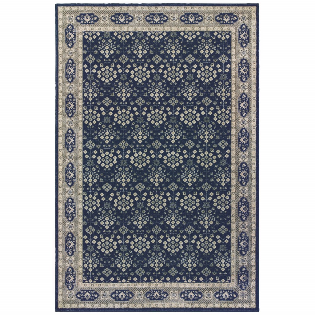 10x13 Navy and Gray Floral Ditsy Area Rug